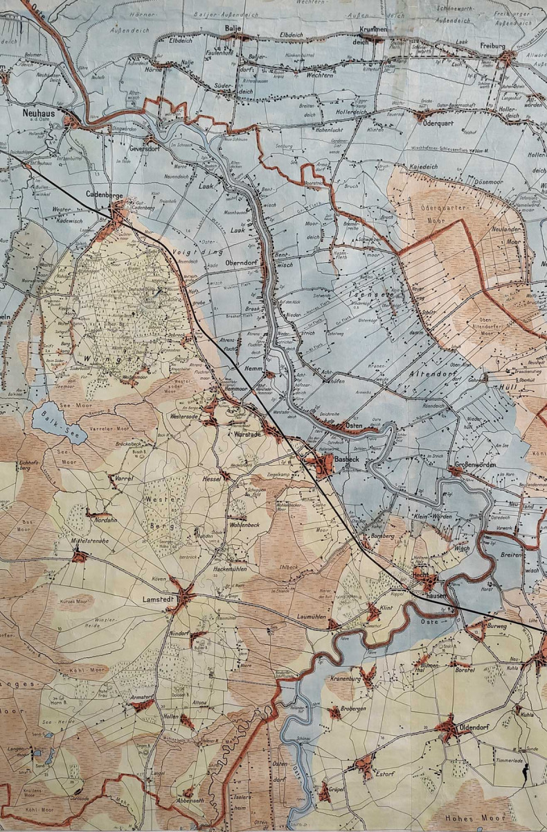 Historische Landkarte Kreise Kehdingen und Neuhaus (ca. 1950)