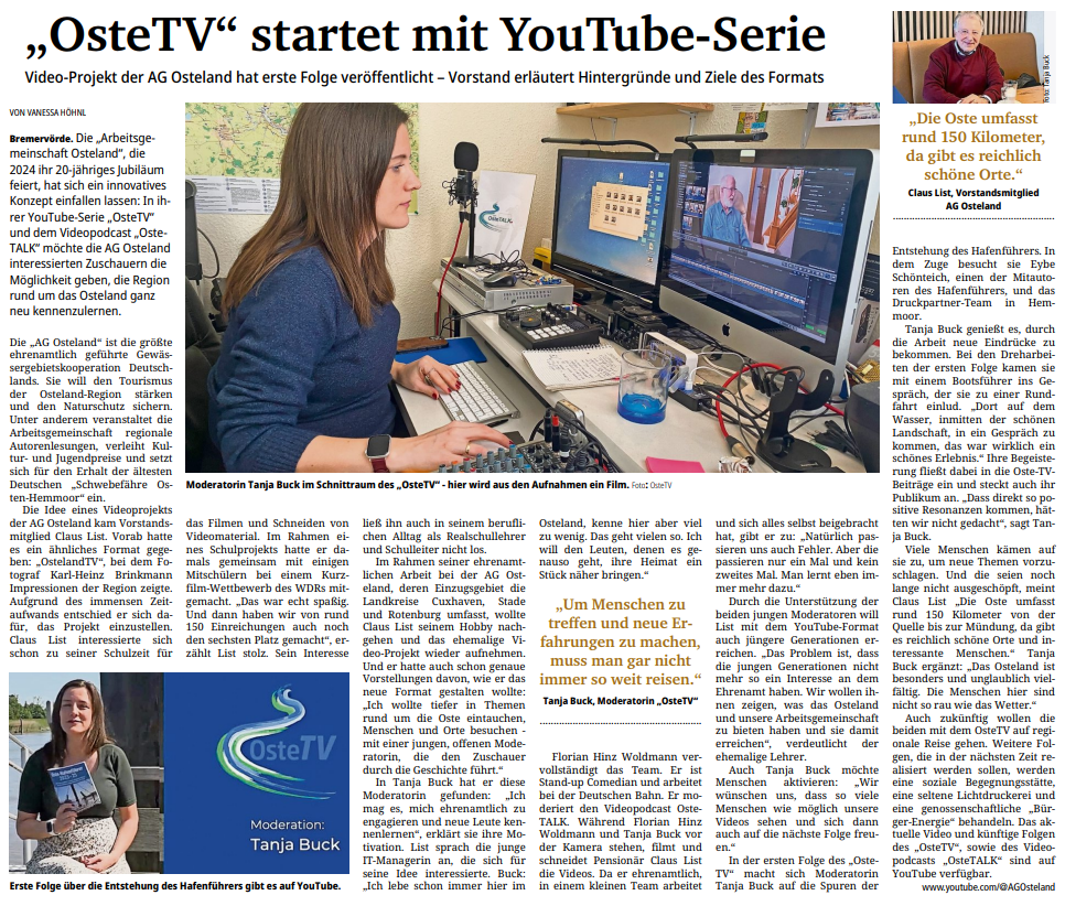 Bremervörder Zeitung über den Start von Oste TV